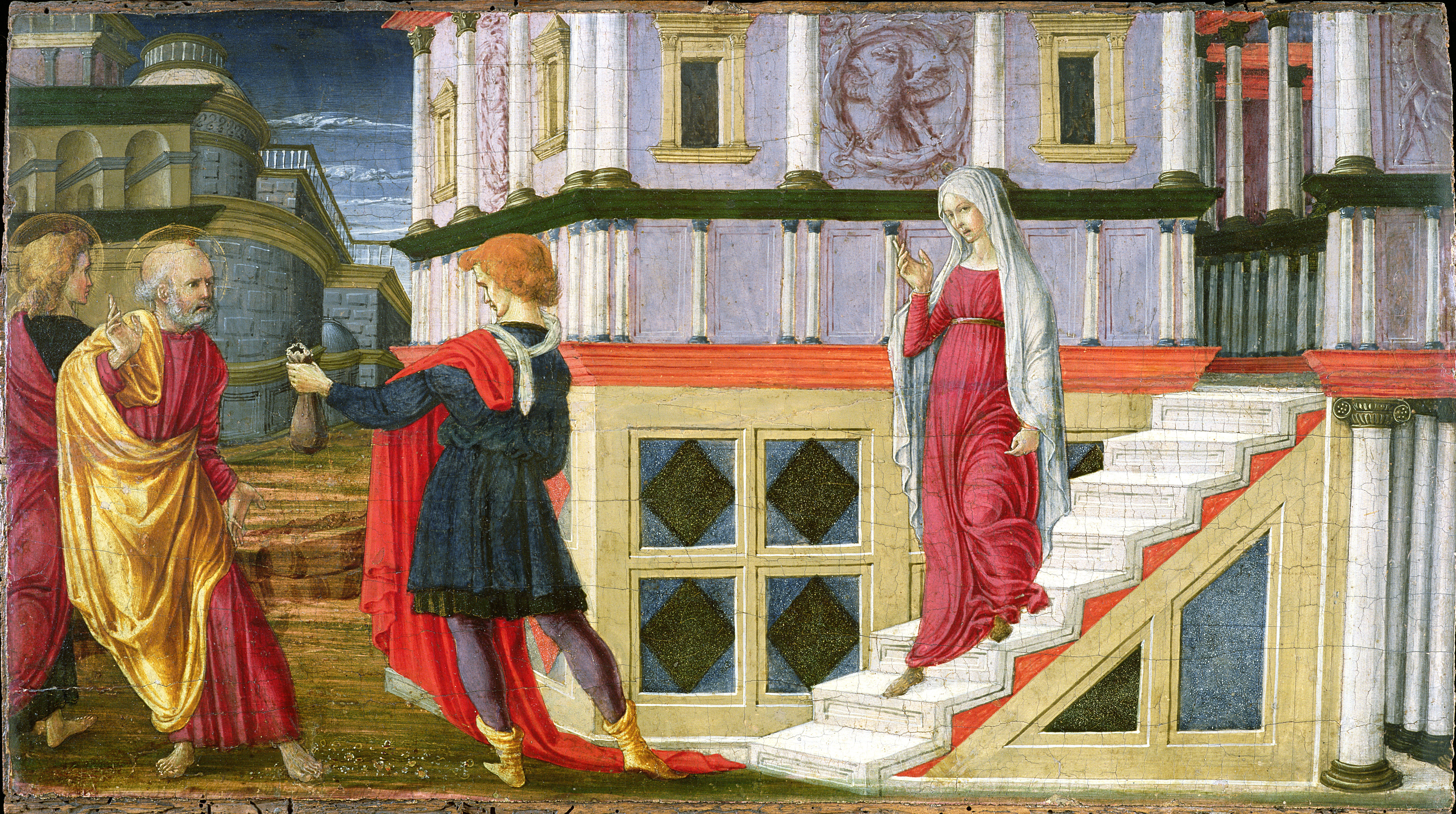 Simon Magus offering money to Saint Peter, attributed to Liberale da Verona